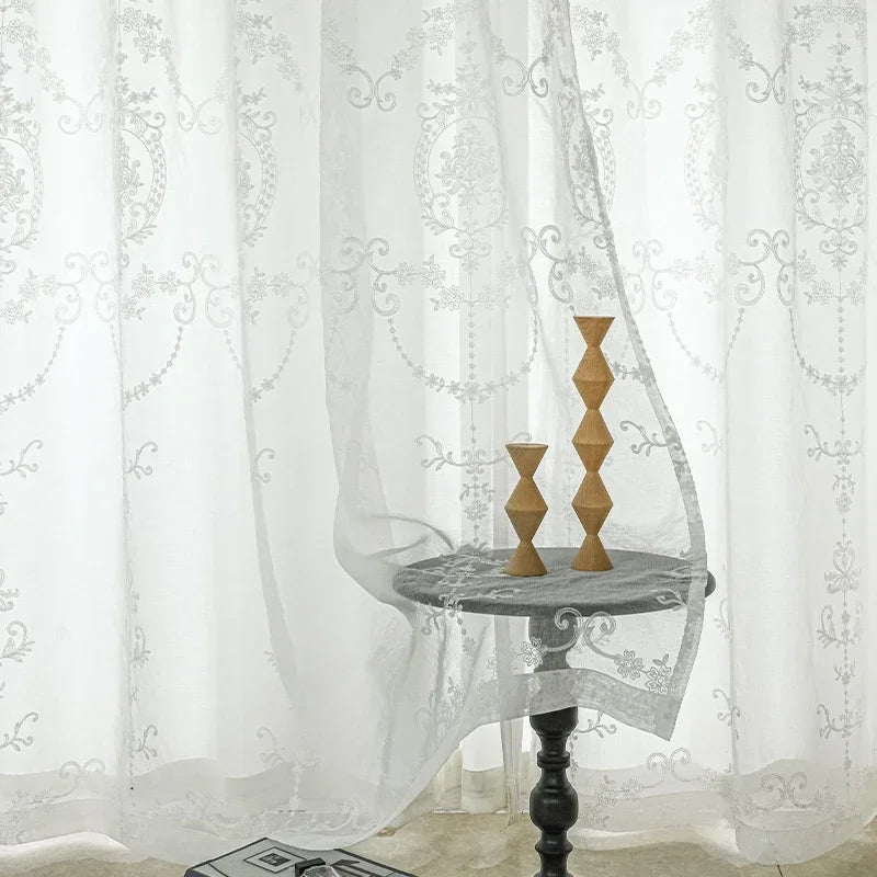 White Embroidered Tulle Curtains for Living Room Luxury European Sheer Curtain for Hall Rideaux Voilage Treatment Home Customize