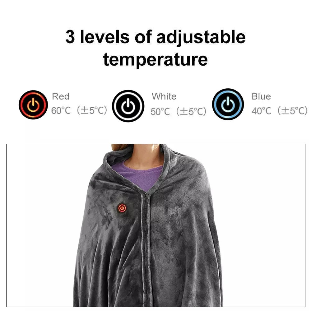 Coral Velvet Heating Blanket, 3 Heat Levels, Fast Heating USB Heating Shawl, 9 Heated Zones, Portable Thermal Blanket for Winter