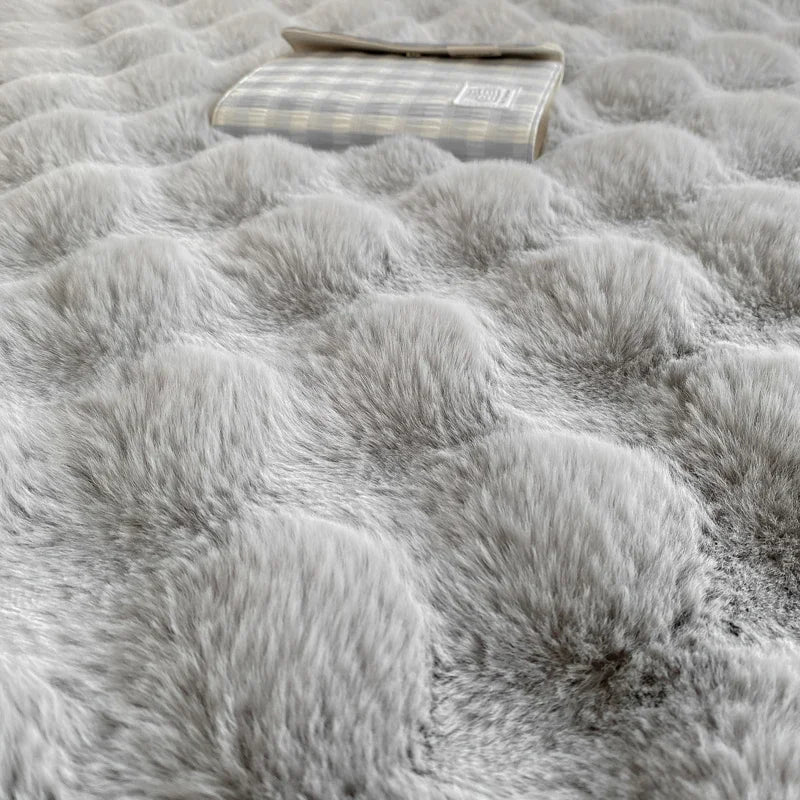 Fluffy Plush Fitted Bed Sheet for Winter Solid Color Rabbit Fleece Bed Sheets on Elastic Winter Warm Thicken Mattress Protector