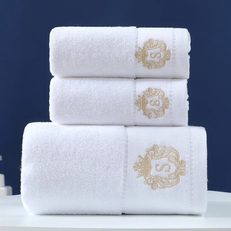 3pcs Embroidered White Cotton Towel Set Bath Towels Face Hand Washcloth Home Daily Use Personalized Gift Bathroom Towels Cover