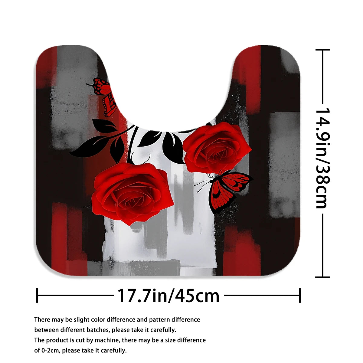 4Pcs Red Rose Butterfly Shower Curtain Set with Hooks, Modern Abstract Print Waterproof Mildew Resistant Fabric Bath Mat for Family Bathroom Home Decor