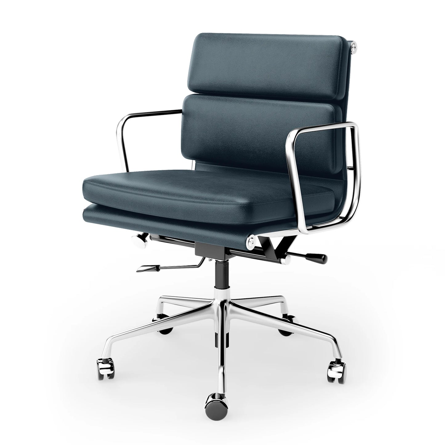 Mid Back White Soft Pad Office Chair Genuine Leather Executive Desk with Lumbar Support Ergonomic Computer Chair