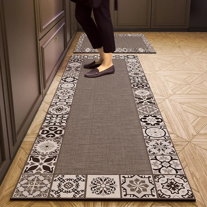 Pvc Kitchen Floor Mat Retro Style Non-slip Oil-proof Carpet Leather Waterproof Foot Mats Long Strip Home Decoration Rug