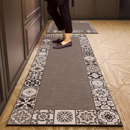 Pvc Kitchen Floor Mat Retro Style Non-slip Oil-proof Carpet Leather Waterproof Foot Mats Long Strip Home Decoration Rug