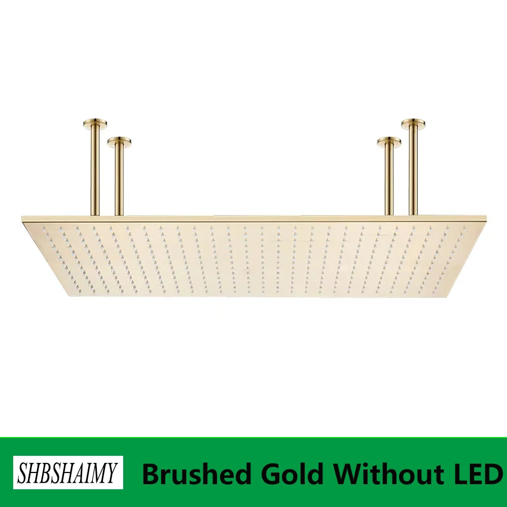 SHBSHAIMY Chrome Shower Head LED Light 40*80cm Large Rainfall Chrome Rainfall Faucet Bathroom Tap Stainless Steel Square Sprayer