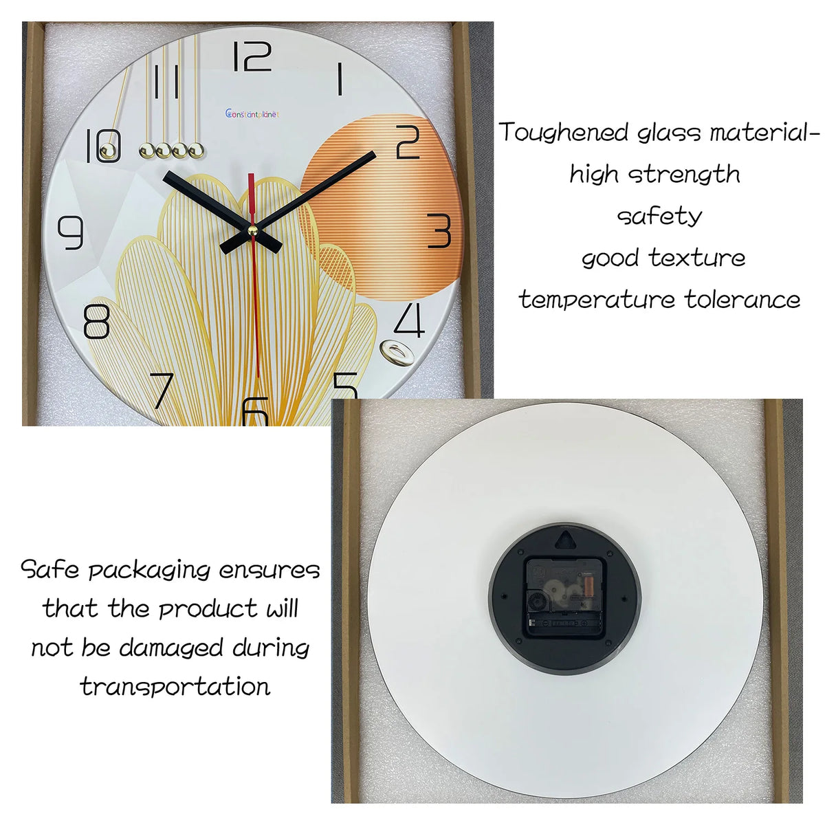 Light Luxury Geometric Pattern Tempered Glass Wall Clock for Living Room, Bedroom, Kitchen, Home Decoration, Silent Quartz Clock, Holiday Gift, 12 Inches 14inch 16inch (Battery Not Included)