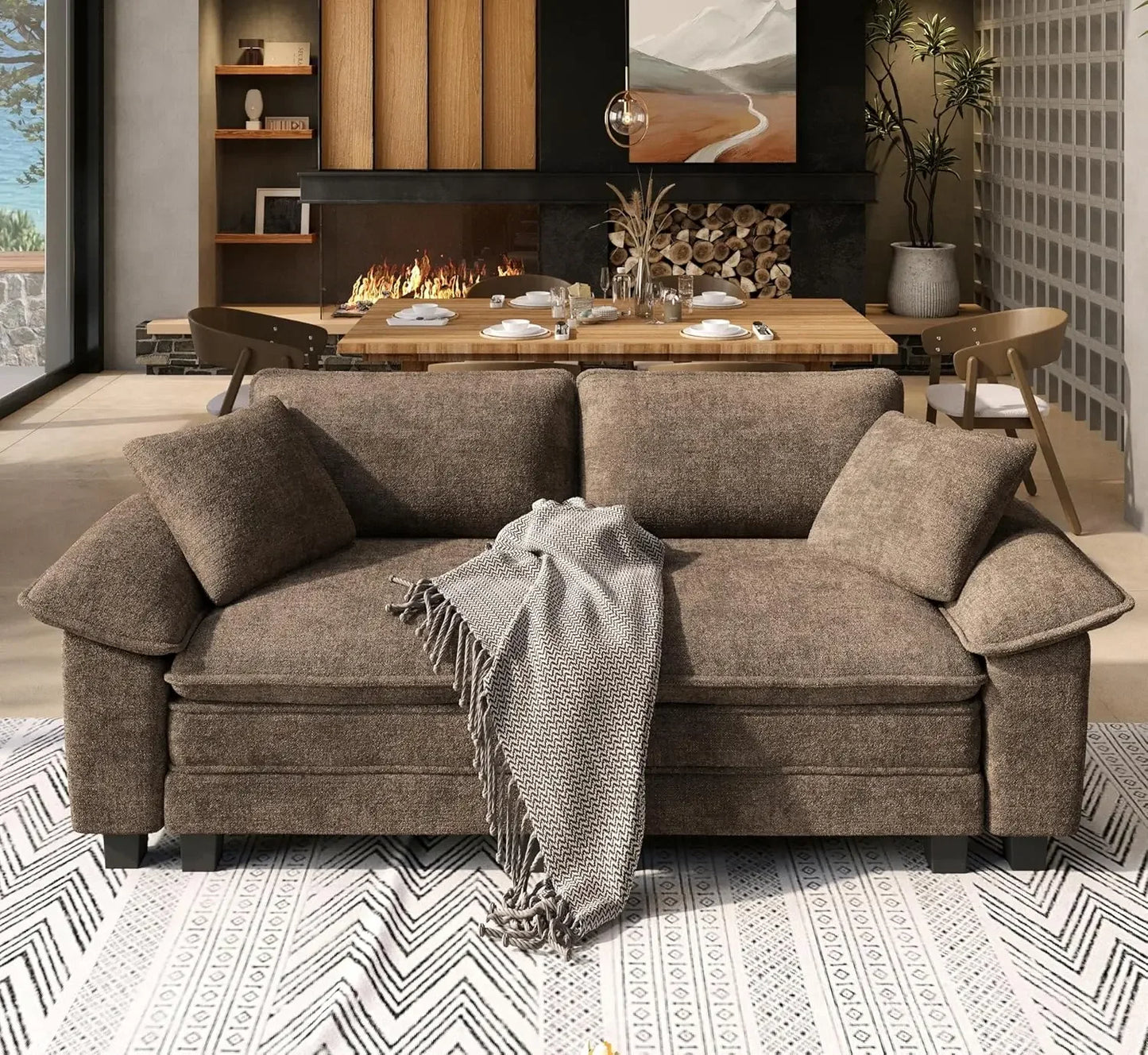 Modular Loveseat Cloud Sofa, 87.5'' Oversized Chenille Sectional Couch with Wider Armrest and Pillow, 2 Seat, Customized