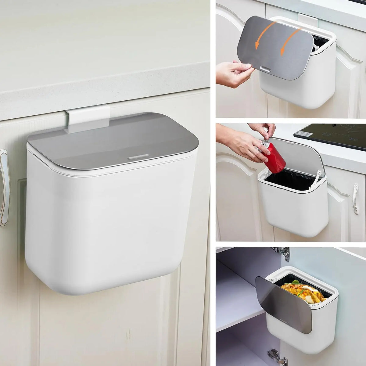 Tacleekii 7L 9L Kitchen Compost Bin for Counter Top or Under Sink Hanging Small Trash Can with Lid for Cupboard Bathroom Bedroom Office Camping