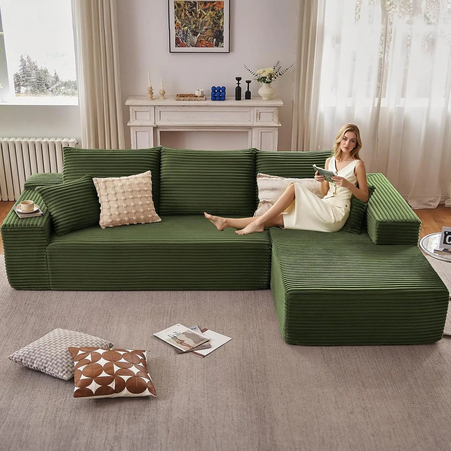 107'' Comfy Boneless L-Shaped Cloud Couch with Chaise Lounge Modern Cozy Customizable Modular Sectional  Customized