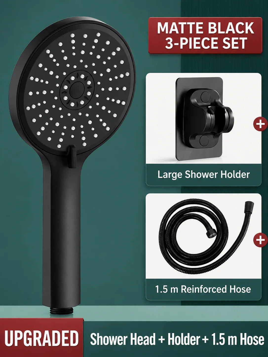 Universal High Pressure Shower Head Handheld Water Saving Booster Showerhead with Silicone Nozzles for Bathroom Accessories