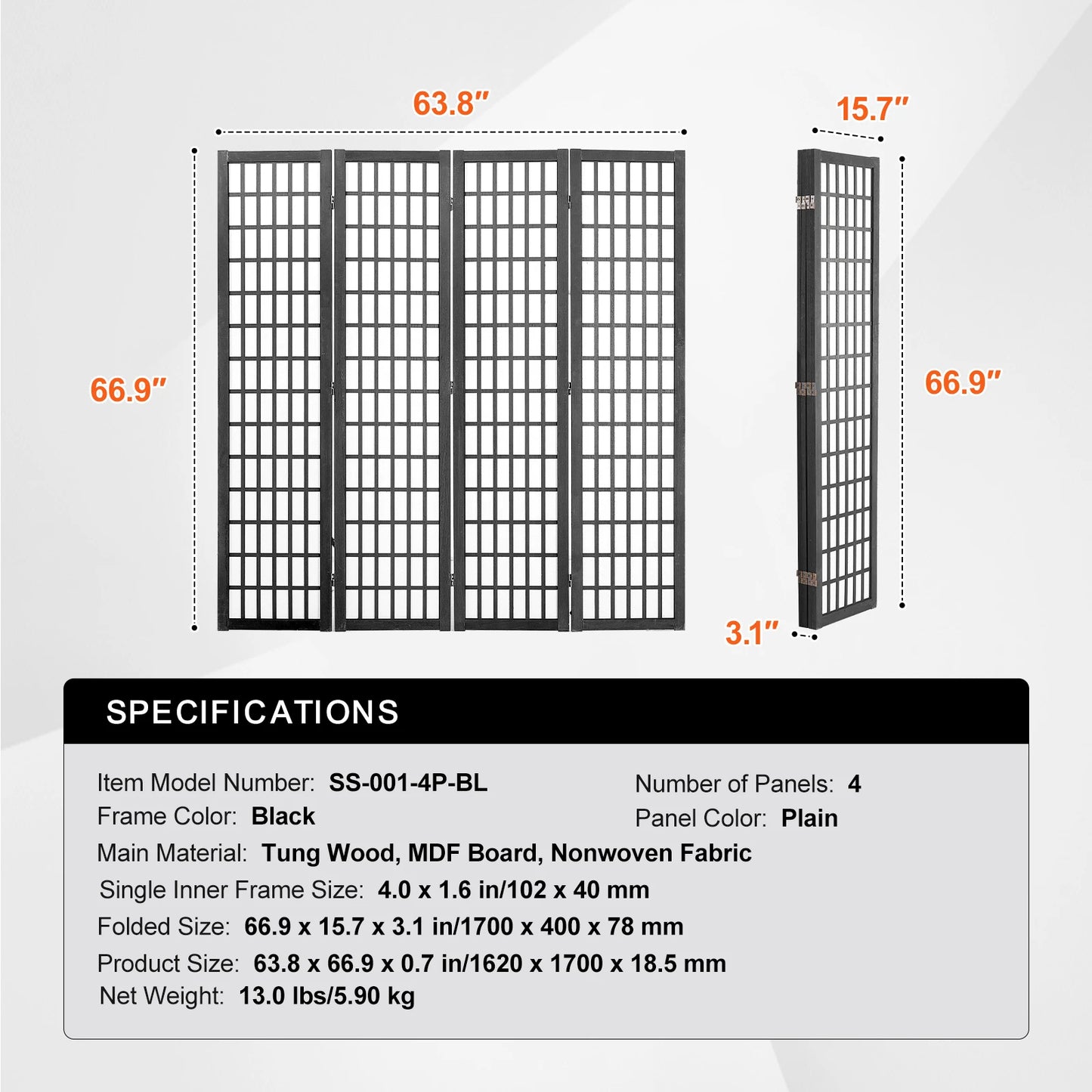 SucceBuy 3/4/6 Panel Wood Folding Privacy Screen Portable Decoration Screens for Room Separation Home Office Restaurant&Bedroom