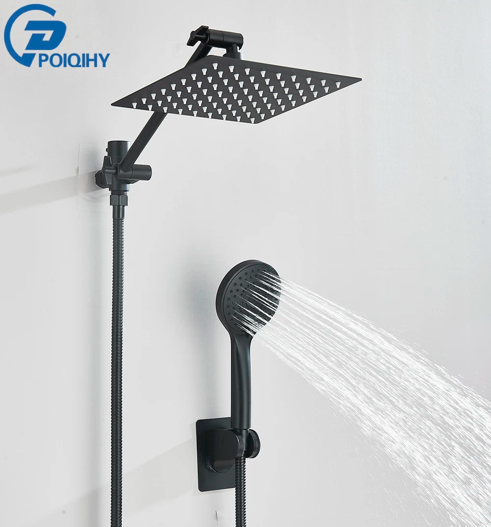 Chrome High Pressure Rainfall Shower Head/Handheld Combo with Extension Arm 6 Settings Handshower Height/Angle Adjustable