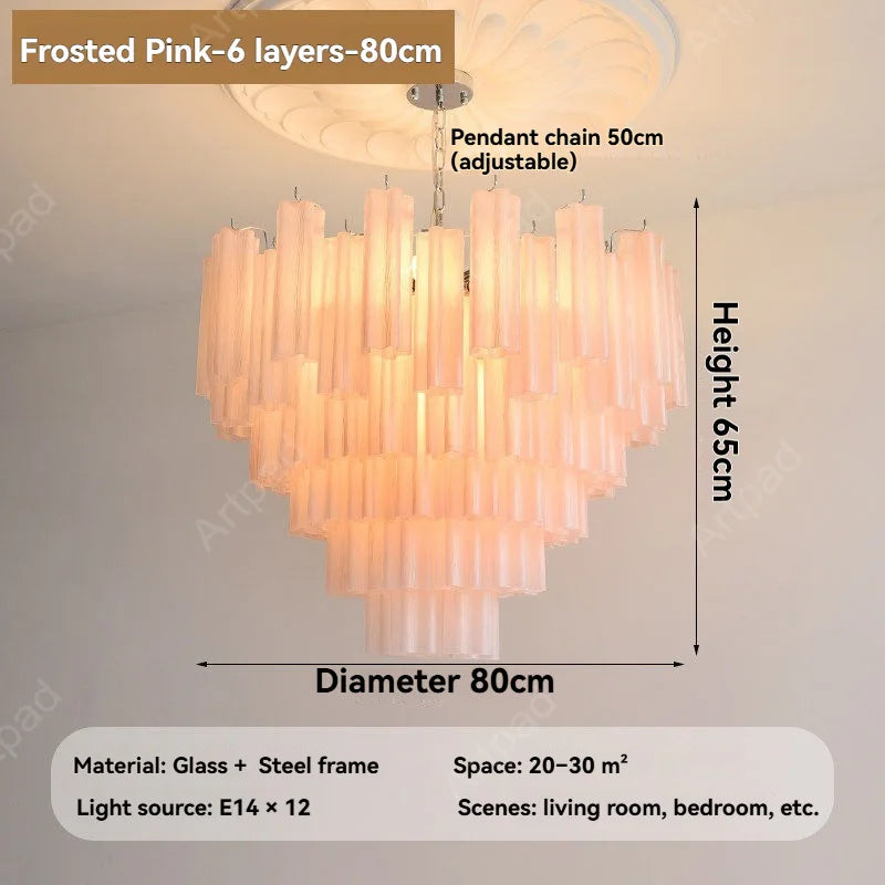 Round Murano Glass Chandelier Crystal Tube LED Ceiling Light for Living Room Dining Room Bedroom Luxury Modern Home Decor Lamp