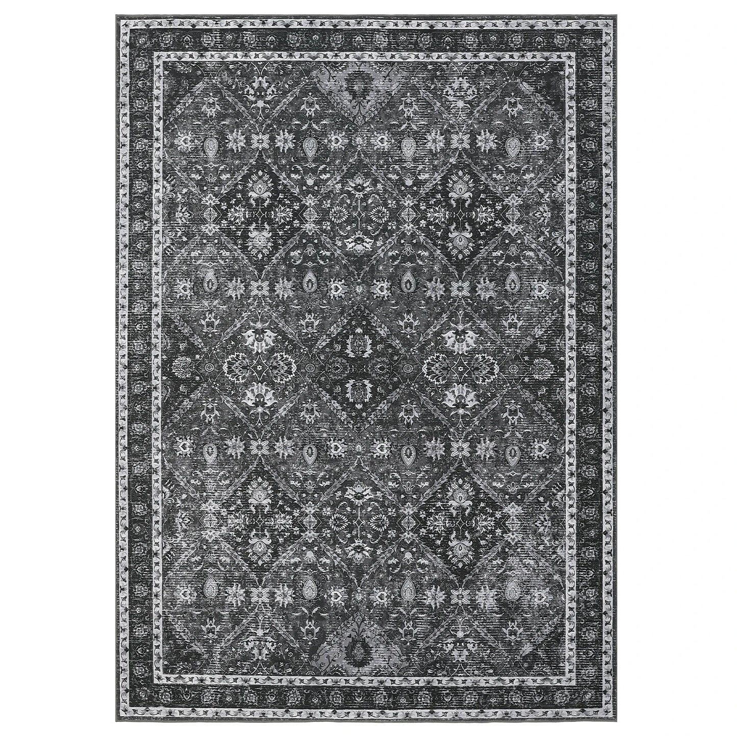 Rug for Living Room, Machine Washable, Non-Slip,Stain & Water Resistant, Low-Pile Moroccan Trellis Hallway Vintage Foldable Rug