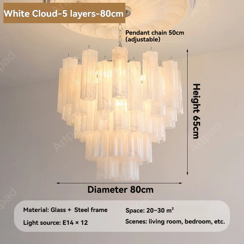 Round Murano Glass Chandelier Crystal Tube LED Ceiling Light for Living Room Dining Room Bedroom Luxury Modern Home Decor Lamp