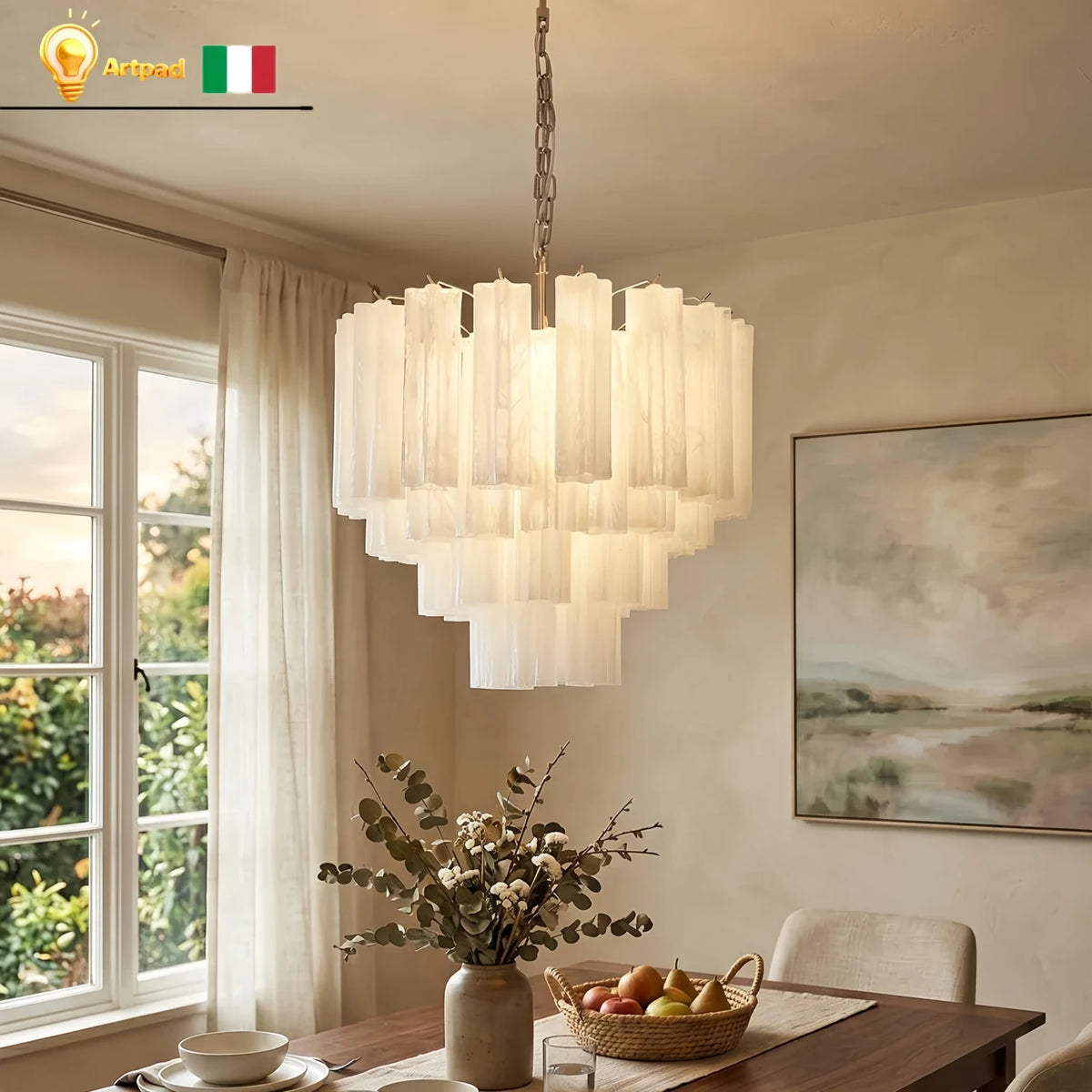 Round Murano Glass Chandelier Crystal Tube LED Ceiling Light for Living Room Dining Room Bedroom Luxury Modern Home Decor Lamp