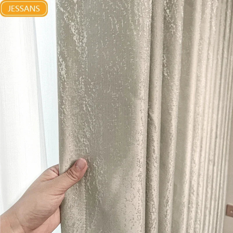 Customized High-precision Gold Wire Jacquard Pearlescent Texture Curtains for Living Room Bedroom French Window Balcony Window