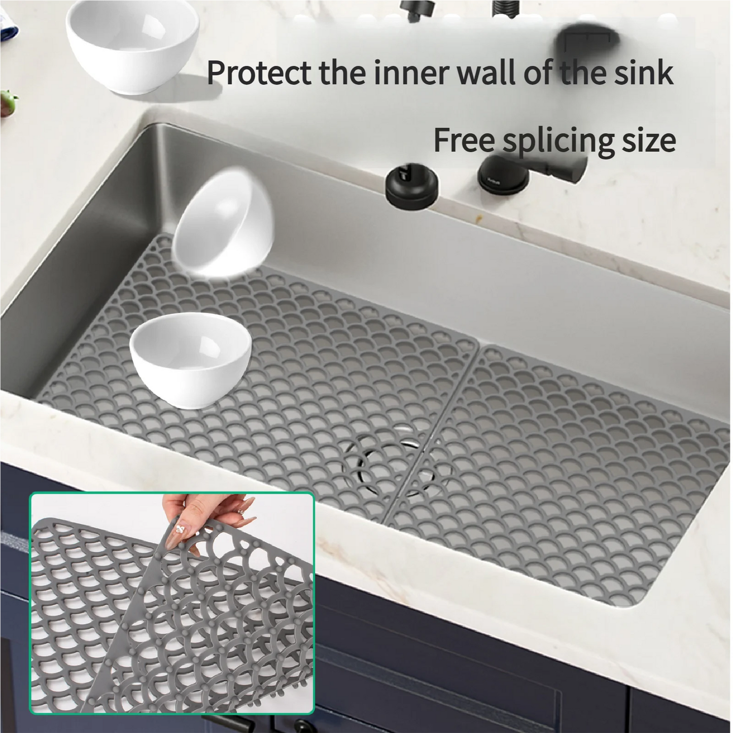 Kitchen Durable Silicone Sink Drainage Mat, MultipurposeNo n-Slip Soaking Pad, Hollow Silicone Sink Mat,Dish Drying Pad