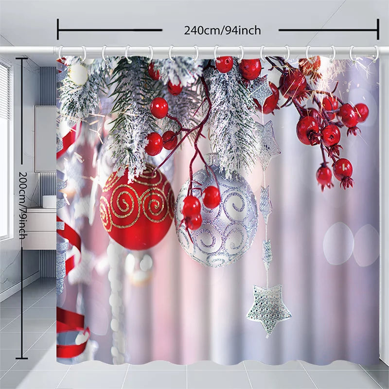 1pc Christmas hanging ball Shower Curtain with Metal Grommets, Polyester Bath Curtain Widow Curtain Bathroom Decor & Accessories