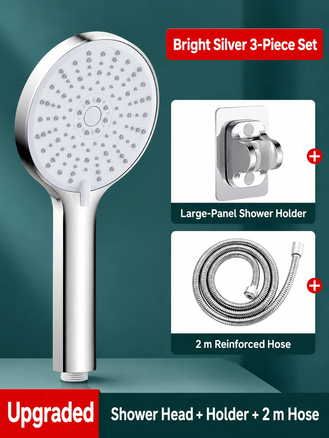 Universal High Pressure Shower Head Handheld Water Saving Booster Showerhead with Silicone Nozzles for Bathroom Accessories