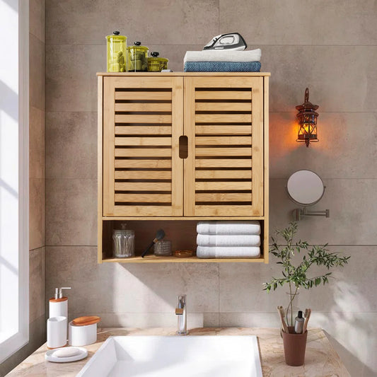 Wall Mounted Bamboo Bathroom Cabinet Storage Shelf Medicine Cupboard Organizer Rack for Bathrooms
