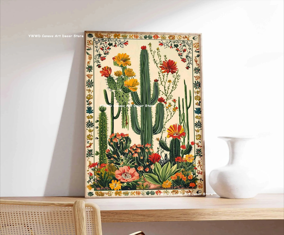 Bohemian Cactus Desert Canvas Poster Mexico Smallest Architectural Artwork Western Plant Wall Art Print for Modern Home Decor