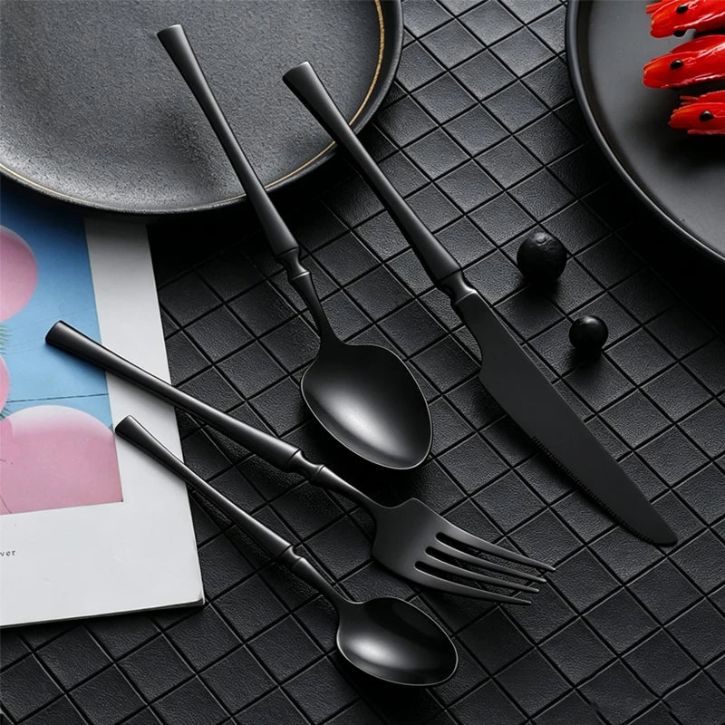 40 Pieces of Luxurious Mirror Black Stainless Steel Suit, Thin Waist Handle Knife Spoon Fork Suit, Western Steak Tableware.