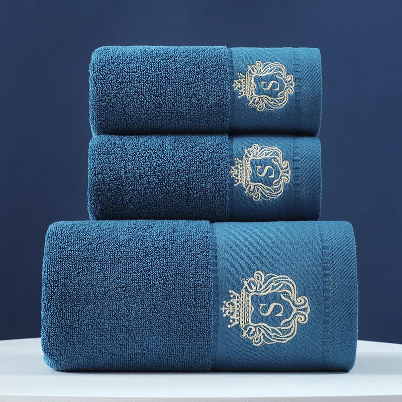 3pcs Embroidered White Cotton Towel Set Bath Towels Face Hand Washcloth Home Daily Use Personalized Gift Bathroom Towels Cover