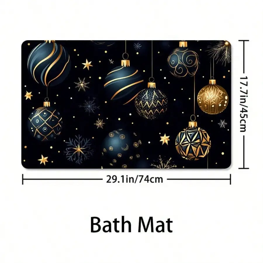 1/4Pcs Xmas Shower Curtain Set Black Gold Christmas Ball Snowflake Print Bathroom Accessory Set Non Slip Mat Toilet Cover Machine Washable