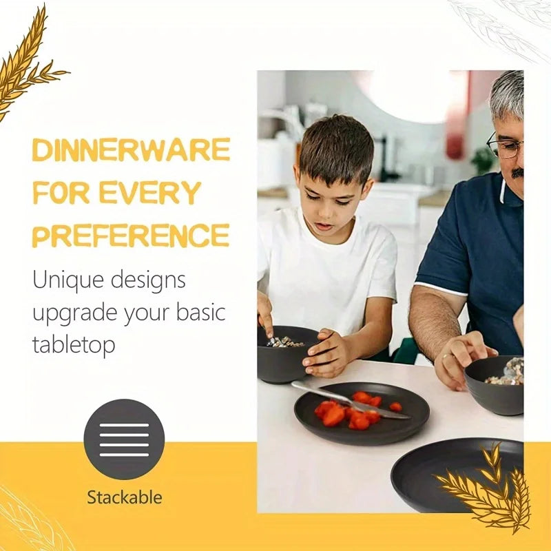 32Pcs,wheat straw tableware sets, non-breakable, suitable for dishwashers and refrigerators, for both home and outdoor use