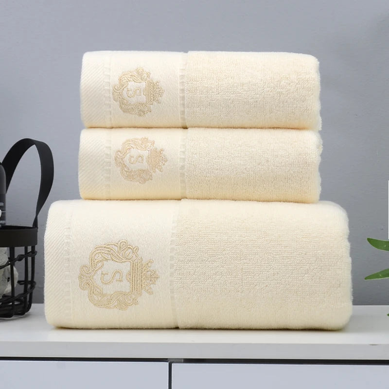 3pcs Embroidered White Cotton Towel Set Bath Towels Face Hand Washcloth Home Daily Use Personalized Gift Bathroom Towels Cover