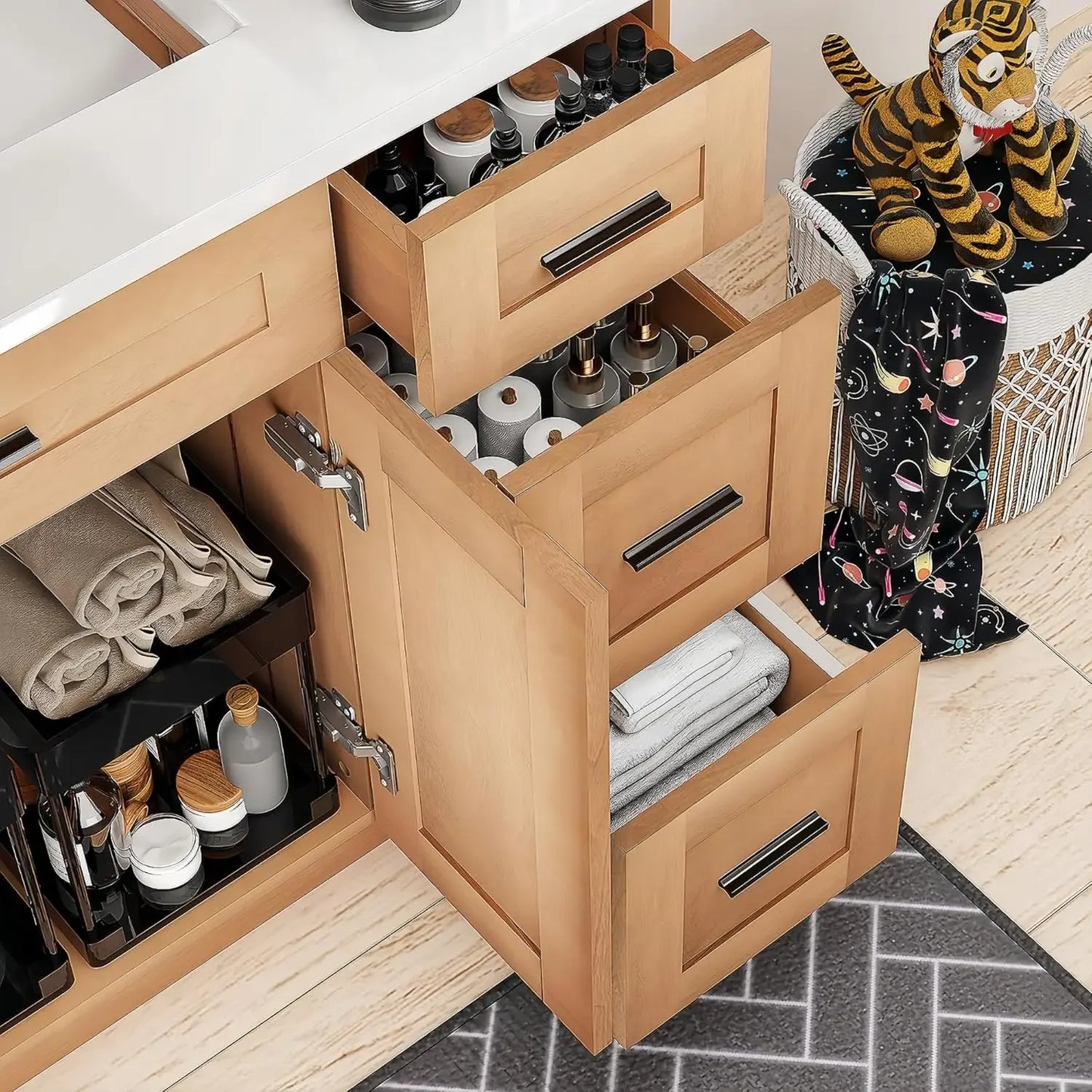 48-Inch Bathroom Vanity with Sink - High-End Bathroom Cabinet for Family Use, Solid Wood Construction, Ceramic Sink, Customized