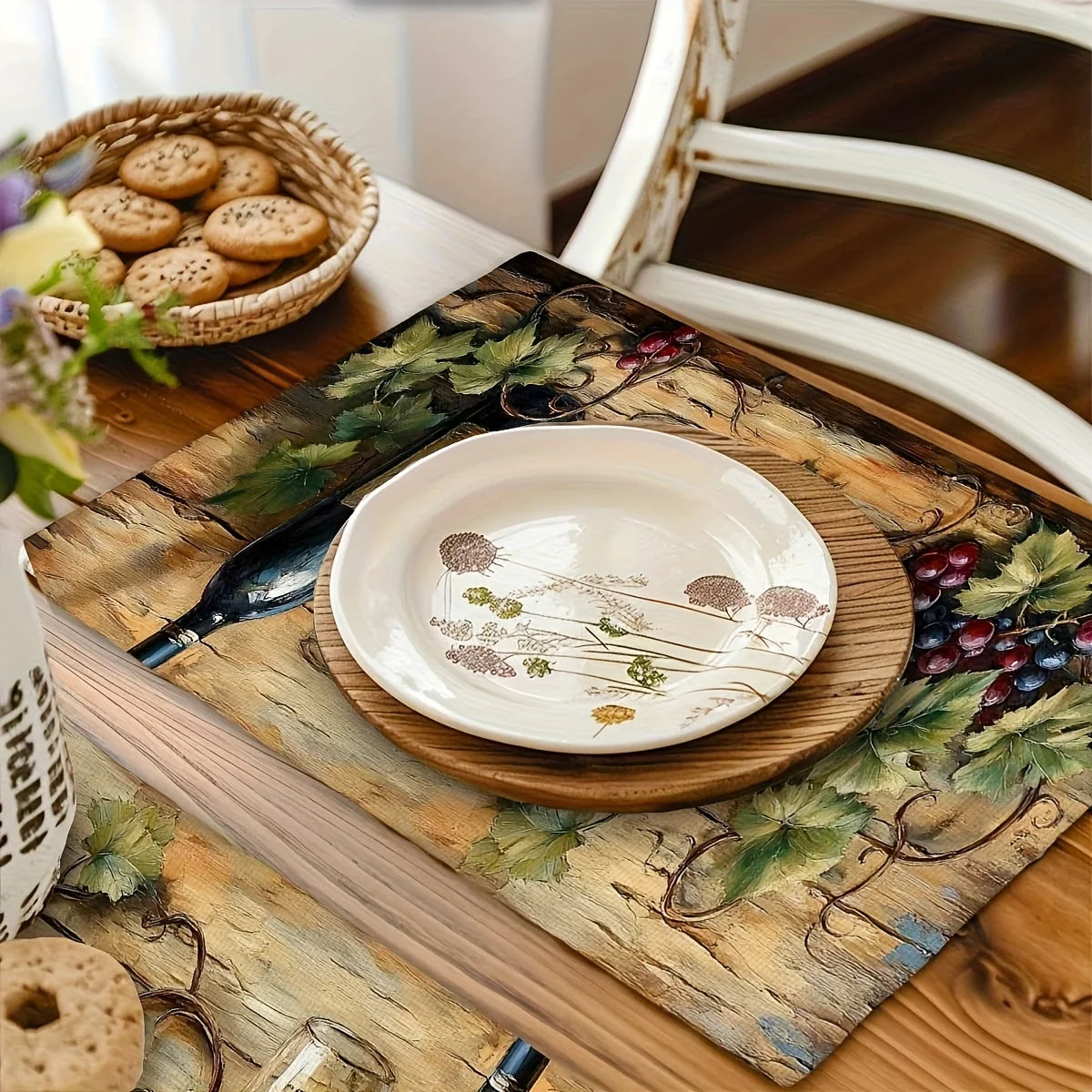 4/6/8pcs Country Wine Grape Pattern Placemats, 12x18 Inches Heat-Resistant Washable Decorative Table Mats for Dining Room, Home