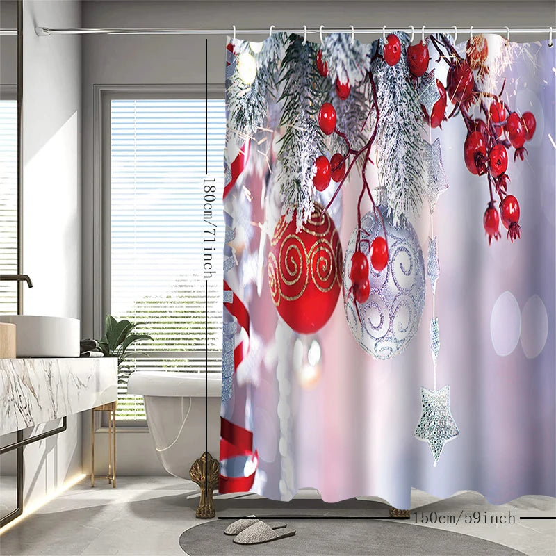 1pc Christmas hanging ball Shower Curtain with Metal Grommets, Polyester Bath Curtain Widow Curtain Bathroom Decor & Accessories