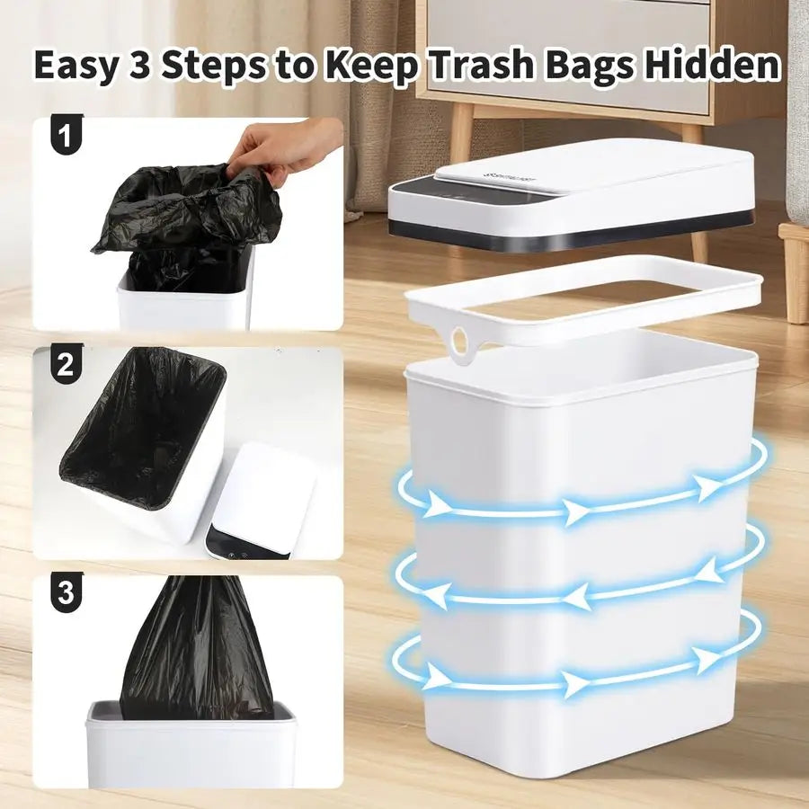 Pack Bathroom Trash Can with Lid, 2.5 Gallon Small Slim Trashcan, Automatic Trash Can Touchless, Motion Sensor Waterproof Plasti