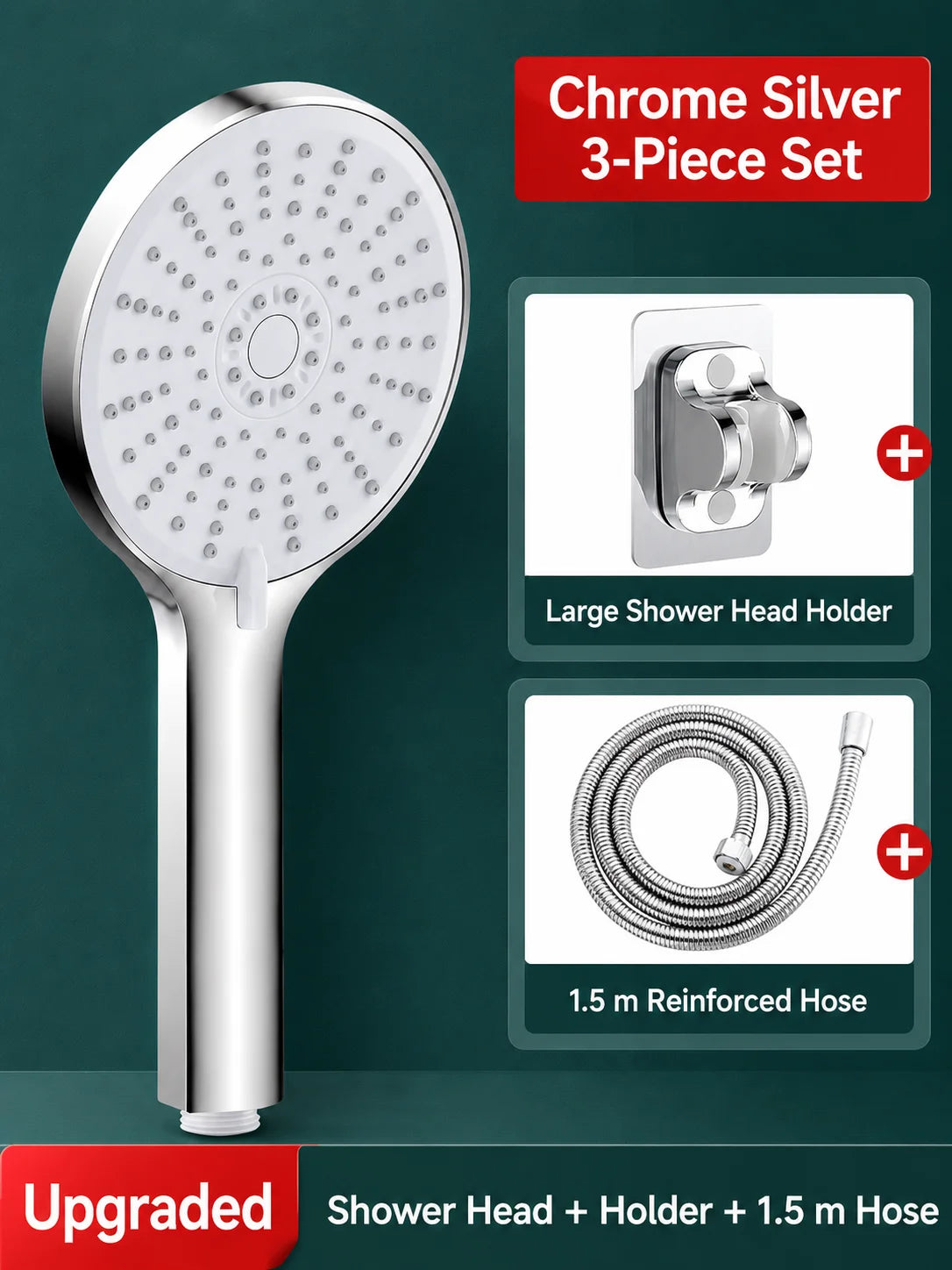 Universal High Pressure Shower Head Handheld Water Saving Booster Showerhead with Silicone Nozzles for Bathroom Accessories