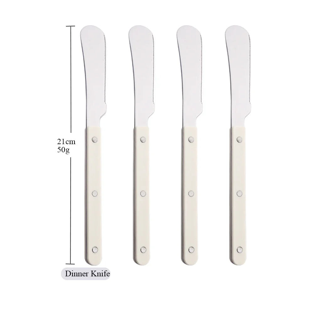 Beige Silver 4/16Pcs Dinnerware Acrylic Handle Knife Fork Spoon Set Stainless Steels Cutlery Set Western Dinner Kitchen Flatware