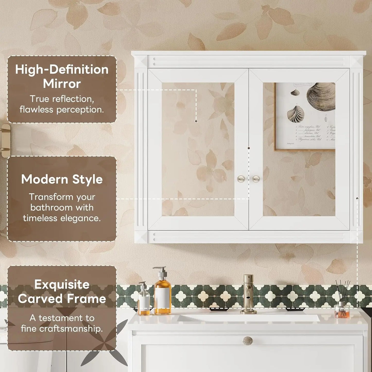Bathroom Medicine Cabinet with Mirror Door & Adjustable Shelves, 36" x 28" Wall Mounted Bathroom Storage Cabinet, Customized