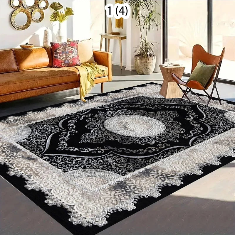Retro Black Persian CARPET LIVE ROOM Luxury Home Decoration Bedroom Large Area Rugs Easy Cleaning Non-slip Floor Mats Bedside