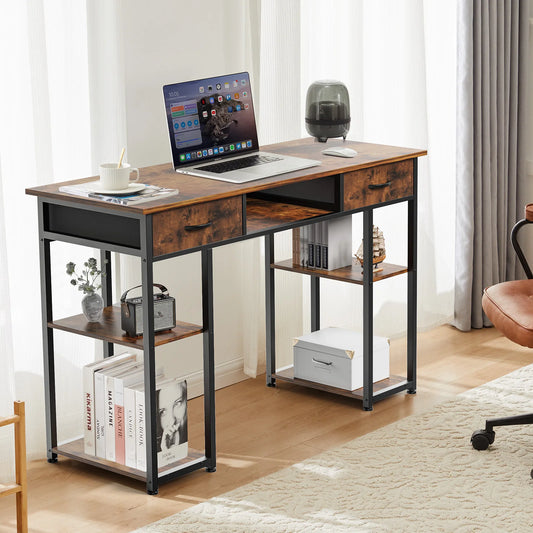 JHK 48 Inch Computer Gaming Desk with Fabric Drawers Storage Shelves Metal Frame Adjustable Feet Table For Bedroom Home Office