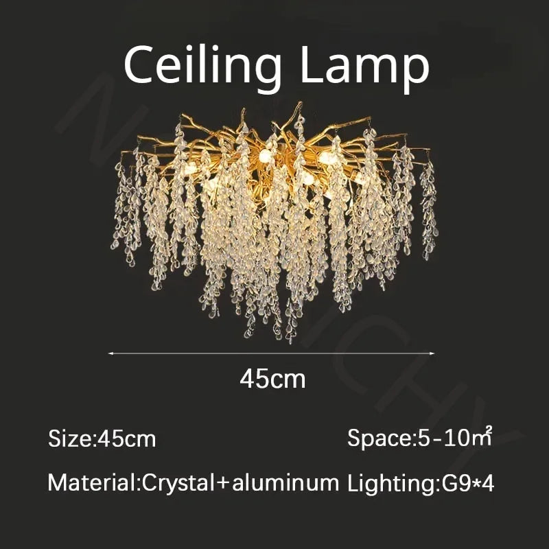 Branch-shaped Crystal Chandelier Living Room Art Home Decoration Indoor Loft Bedroom Ceiling Modern Luxury LED Chandelier Lustre