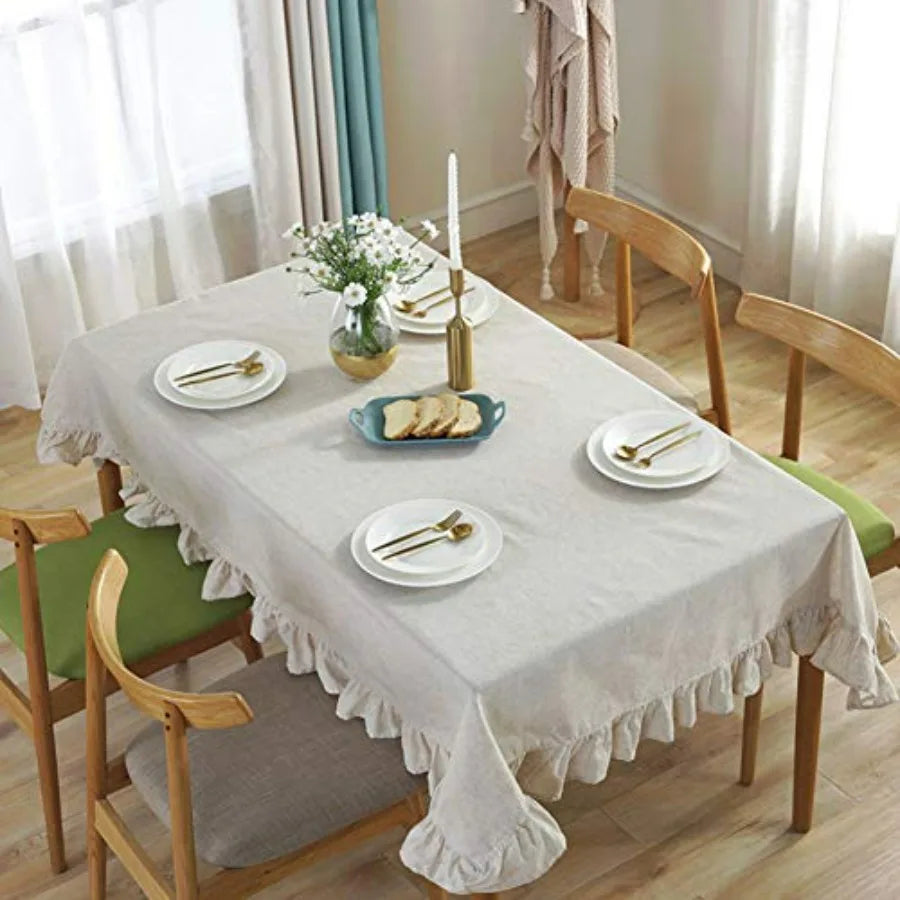 Cotton Linen Tablecloth Flounces Fabric Dust-Proof Table Cover for Kitchen Dinner Picnic Table Cloth Tabletop Buffet Home Decor