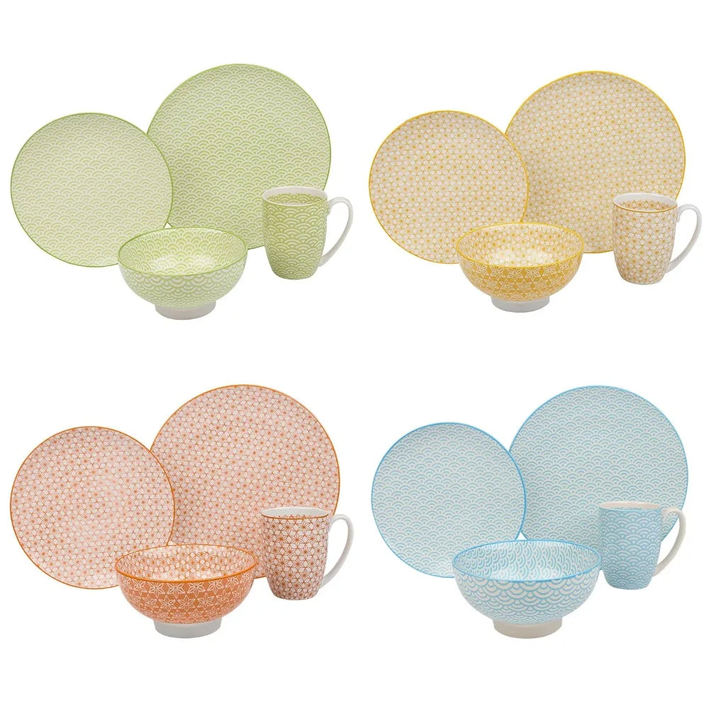 Vancasso Natsuki 16 Pieces Porcelain Multi-Colour Japanese-style Dinnerware Set with 4PCS Dinner Plate Dessert Plate Bowl Mug