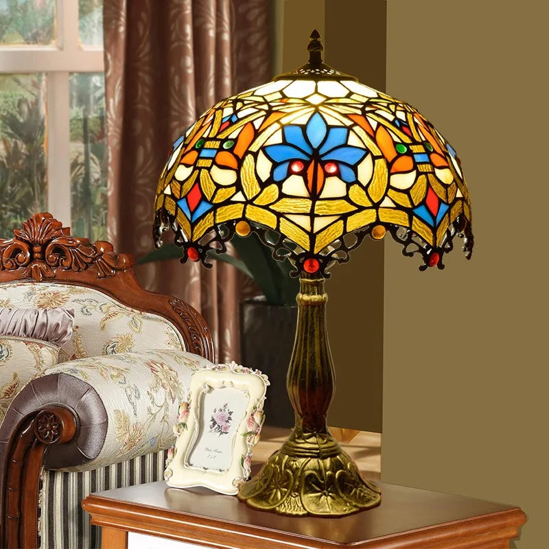 European Creative Tiffany style Stained Glass Living Room Dining Room Bedroom Bedside Bar Pastoral Grape Retro Table Lamp