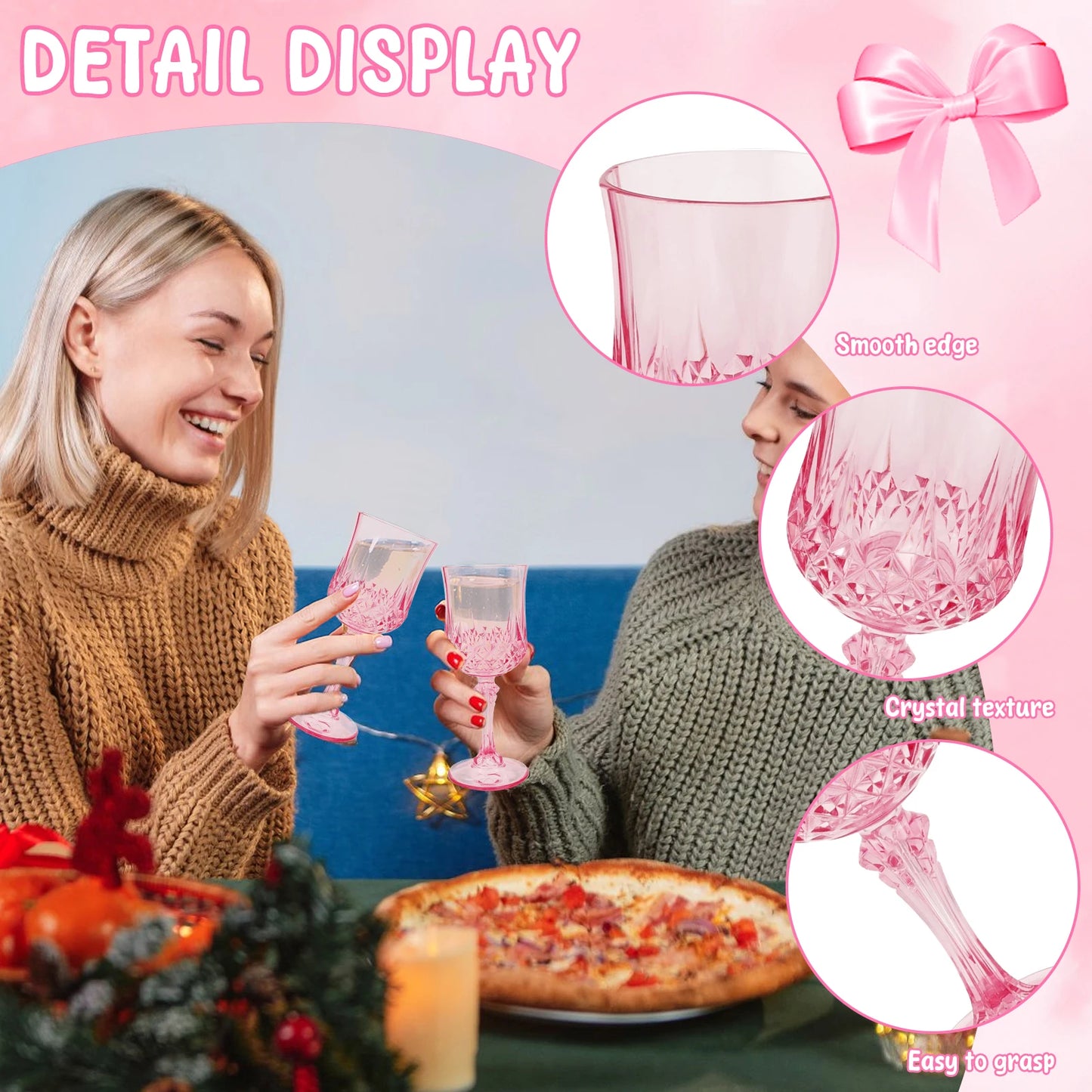12/24/36Pcs Plastic Champagne Flutes Reusable Wine Glasses Elegant Pink Champagne Flutes for Wedding Party Wine Bar Easy Clean