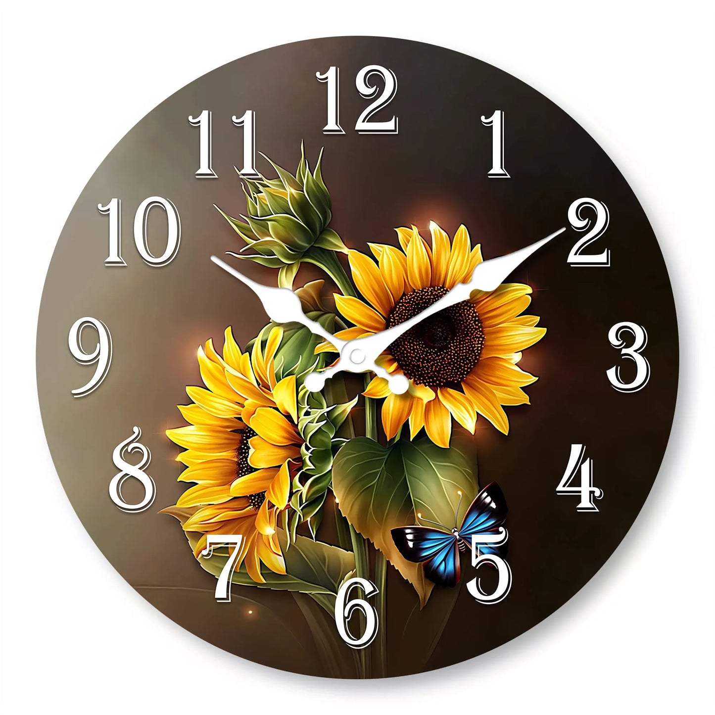 1pc wooden wall clock, beautiful sunflower and blue butterfly design wall clock, silent clock - suitable for living room bedroom