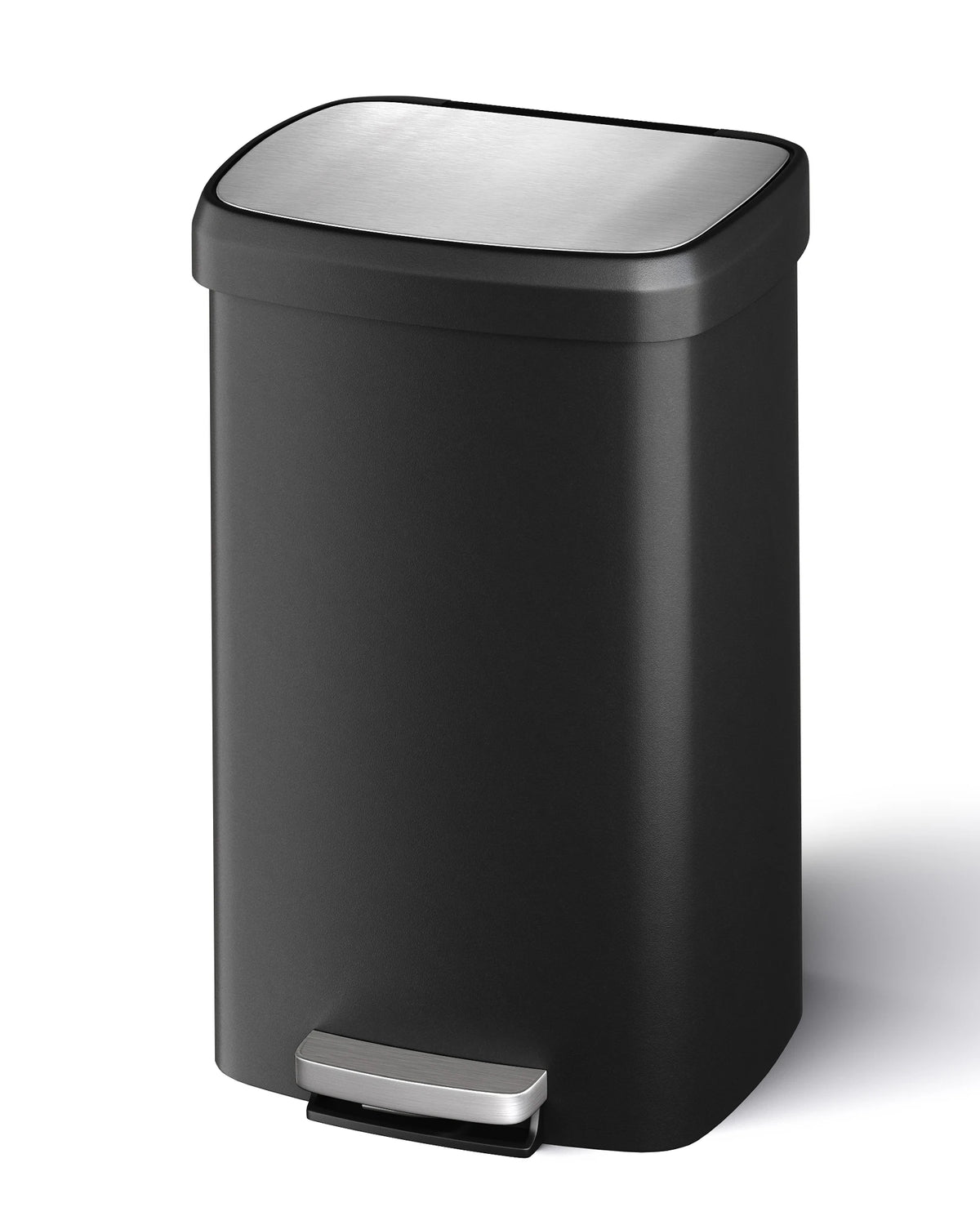 Step-On Kitchen Trash Can - 13 Gallon / 50 Liter, Durable Black Plastic, Soft-Close Lid, Rustproof, Liner Rim, Rear Handle - Large Waste Bin for Home, Office, or Kitchen Storage