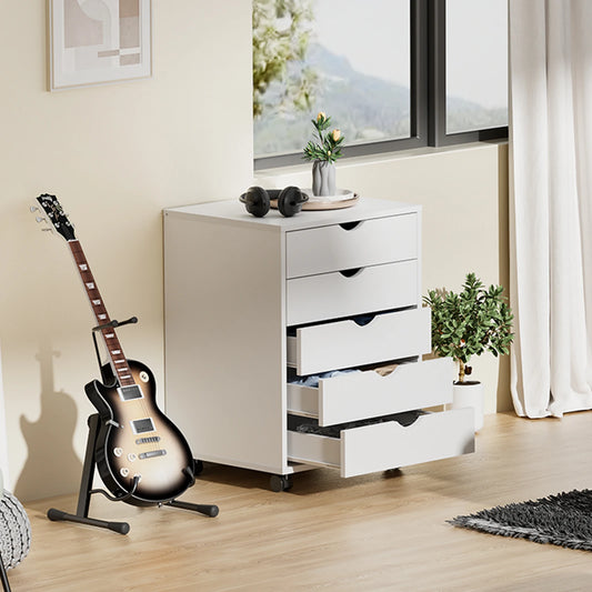 JHK Wood Cabinet For Living Room With 5 Drawers Waterproof Surface Storage Organizer Easy To Move Display Of Furniture