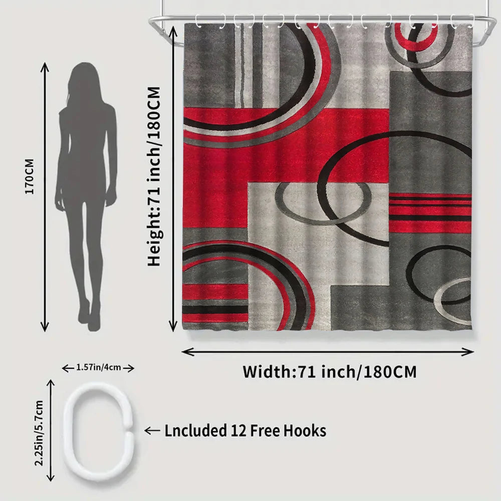 1/4 Geometric stripes shower Curtains, Toilet Seat Decoration, Shower Curtain with Carpet and Toilet Lid, 12 70.8x70.8 inch Hook