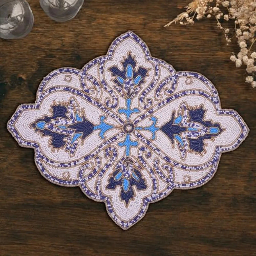 Round Placemats Set of 2-15 x 19 Inches Charger Plates Beaded Place Mats for Mothers Day Decorations Wedding Kitchen Home Decor